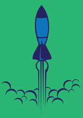 Cartoon Vector Illustration of Rocket Launch