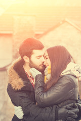 Loving couple outdoors.