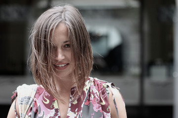 Beautiful woman portrait looking at camera smiling