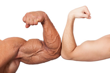Huge and small biceps. - obrazy, fototapety, plakaty