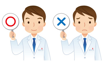 男性医師　医療　表情　セット　まるばつ