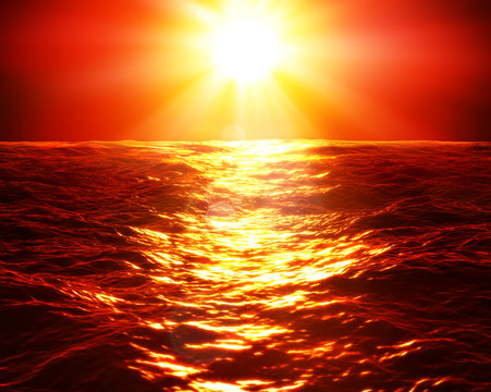 red sunset over sea