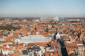Fototapeta na wymiar Overview of City of Bruges on Sunny Day