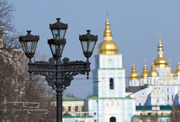 Lantern on a background St. Michael's cathedral in Kyiv