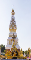 Fototapeta premium golden buddha statue in front of white buddhist pagoda
