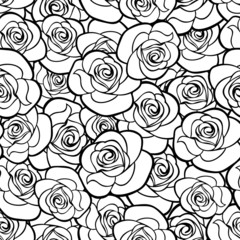 Seamless pattern with roses contours. Vector illustration.