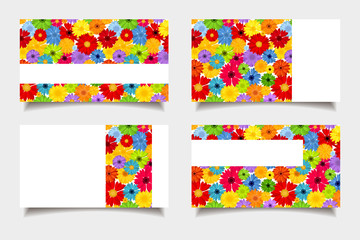 Business cards with colorful flowers. Vector illustration.