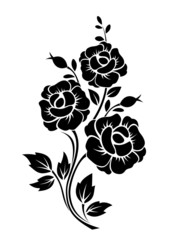 Branch with flowers. Vector black silhouette.