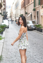 Fashion beautiful asian woman waling on the street