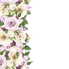 Background with roses and lisianthus flowers. Vector.