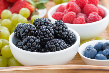 bowl of blackberries, fresh berries and green grapes