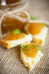 bread spread with salted pike caviar
