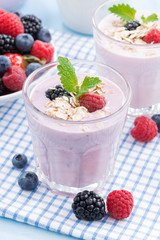 healthy berry smoothies with oatmeal, vertical