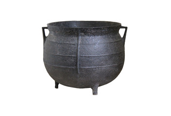 A Large Black Iron Traditional Cooking Cauldron.