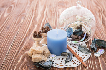spa stuff on wooden background