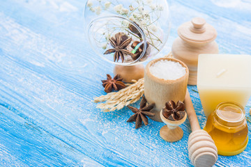 spa stuff on wooden background