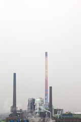 Smokestack, grey sky, emission, industry