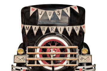 Vintage car with just married decoration