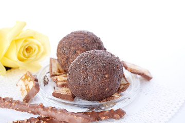 Cupcake with chocolate on white background