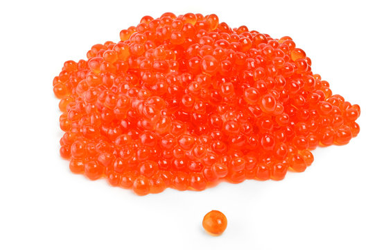 Red caviar on white background