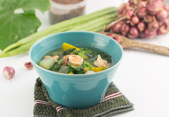 Thai hot and spicy mixed vegetables with prawn