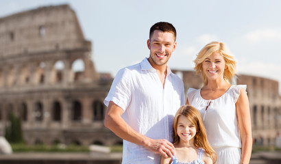 happy family in rome over coliseum background