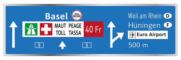 Autobahntafel Richtung Basel A5