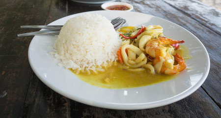 shrimp curry with rice,thai food.
