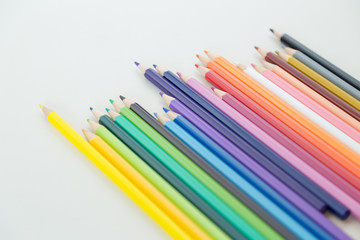 Row of color pencil crayons