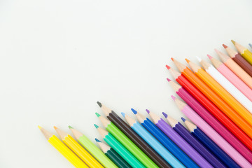 Row of color pencil crayons