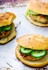 chicken burger on a baking sheet