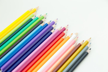 Row of color pencil crayons