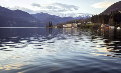 Lake Orta, early springtime panorama. Color photo