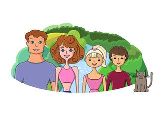 Vector illustration of young happy family posing
