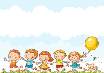 Naklejka premium Happy Kids Running Outdoors