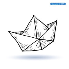 paper boat, Origami  hand drawn illustration.