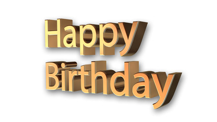 Happy Birthday message in gold isolated on white background