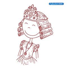 Princess with crown, hand drawn vector.