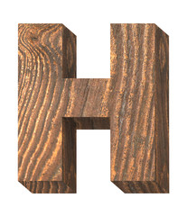 One letter from old pine wood alphabet set isolated over white. 