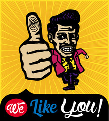 We like you! Vintage man making thumbs up hand gesture