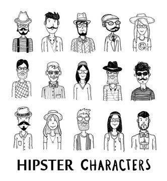 Hipster people icon set. vector illustrations.