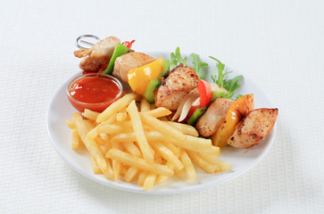 Chicken Shish kebab with French fries