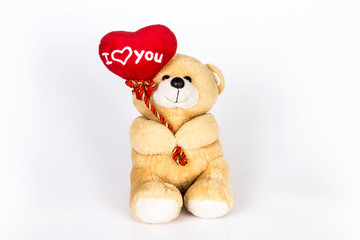 cute bear doll with love concept on white background