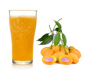 Marian plum  juice and fruit isolation white background