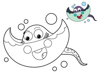 Cartoon coral reef animal - sting ray