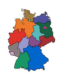 kd1 KarteDeutschland - Bundesländer farbig - ohne Namen - g3480