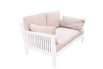 Modern wooden garden sofa under the white background