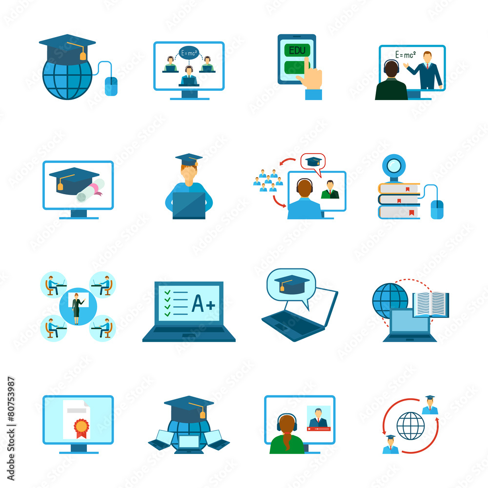 Wall mural online education icon flat