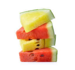 red  and yellow water melon on white background