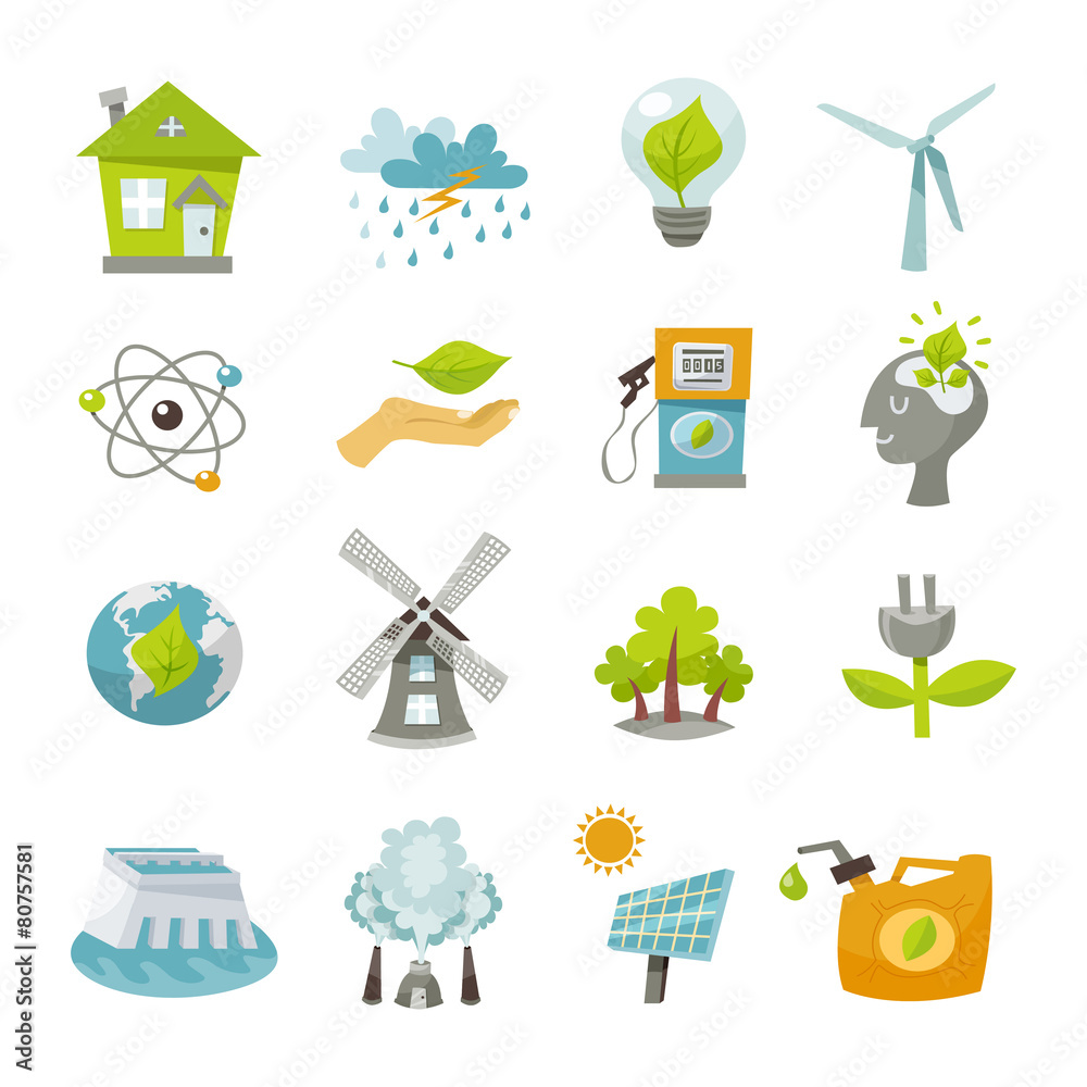 Poster eco energy icons flat